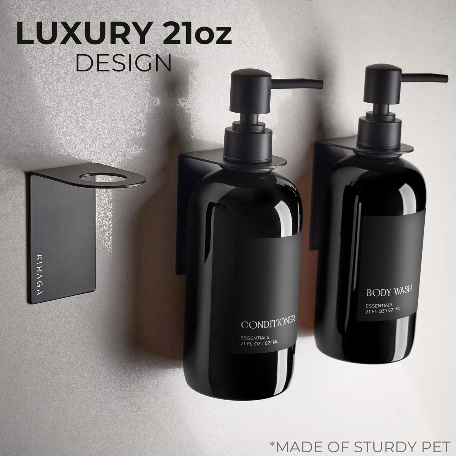 Stylish Shampoo & Conditioner Dispenser Set - Modern 21oz Wall-Mount Soap Bottles with Labels