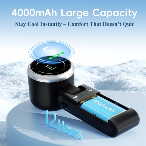 Jancane Personal Handheld Fan,High-Speed Turbo Fans,5-Speed with LED Display,Powerful Motor,4000mAh,USB Rechargeable Portable Cooling Fan for Outdoor Activities,Travel,Working,Black