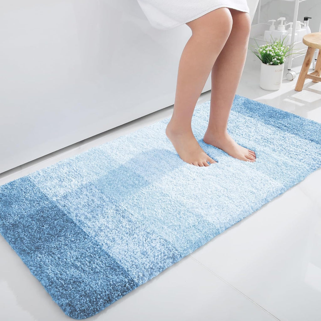 OLANLY Large Bath Rugs - Extra Soft Microfiber, Quick Dry & Machine Washable - Sky Blue 45x27