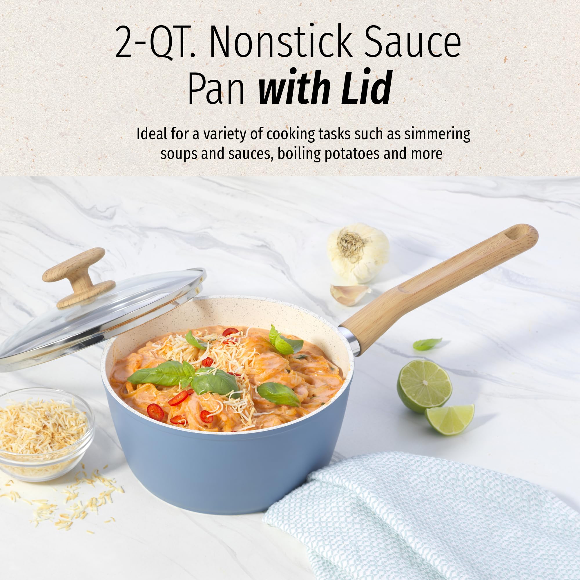 GoodCook Healthy Ceramic Titanium-Infused 2 Quart Saucepan with Lid, Light Blue – Induction Cookware, Nonstick Cooking Pan, Food Cooker for Soups, Sauces, Potatoes, Pasta, Rice