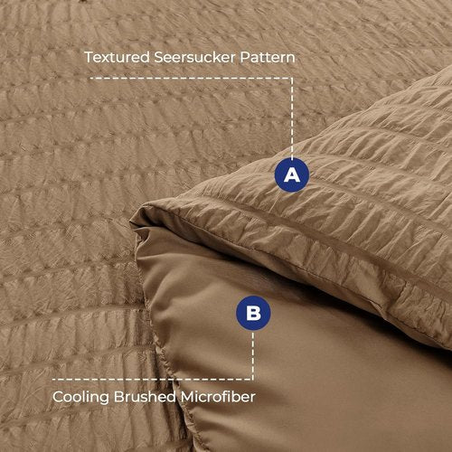 HYMOKEGE Queen Comforter Set - 7-Piece Seersucker Luxury Bedding in Brown | All-Season Bed in a Bag