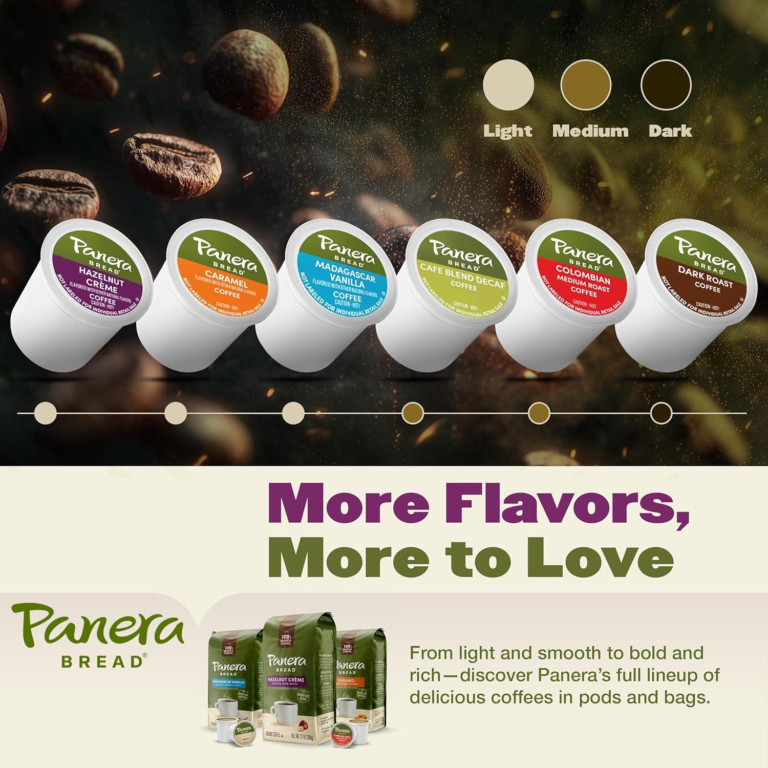 Panera Bread Hazelnut Crème Light Roast Coffee - Smooth Buttery Flavor, 100% Arabica, 60 Single Serve Pods (6 Packs of 10)