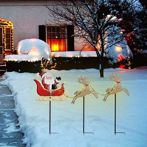 FORUP Christmas Garden Stakes - Lighted Santa Claus & Reindeer Outdoor Yard Ornaments | Festive Decor
