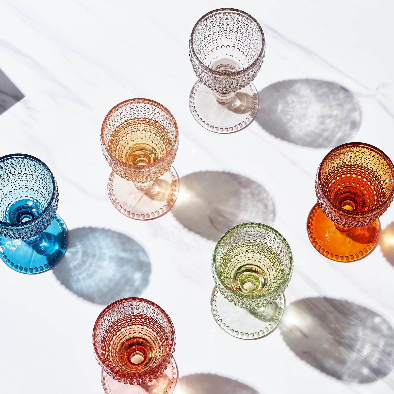 Khen Beaded Goblet Wine Drinking Glasses Set | Set of 6 | Vintage Hobnail Bubble Design Red or White Glassware, Old-Fashioned, Art Deco Glass for Water, Wine, Cocktail Dishwasher Safe (14.8 OZ)