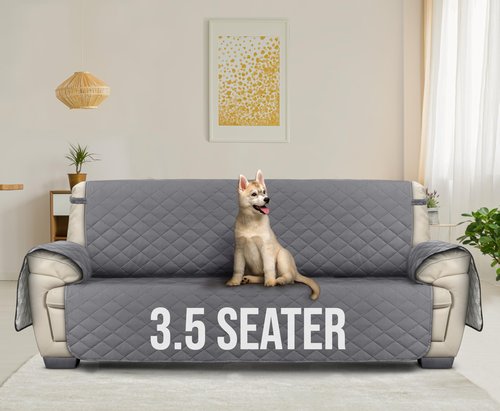 Utopia Bedding Reversible Oversized Sofa Couch Cover, Water Resistant Slipcover Furniture Protector with Foam Sticks and Elastic Straps for Kids Dogs Pets (3.5 Seater, Gray/Light Gray)
