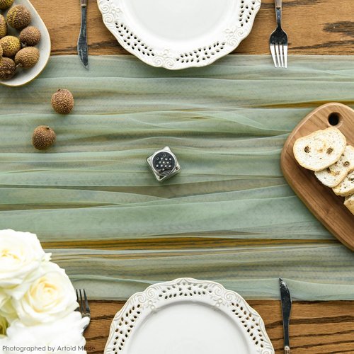 Artoid Mode Sage Green Gauze Table Runner - 120 Inch | Sheer Decor for Weddings & Parties