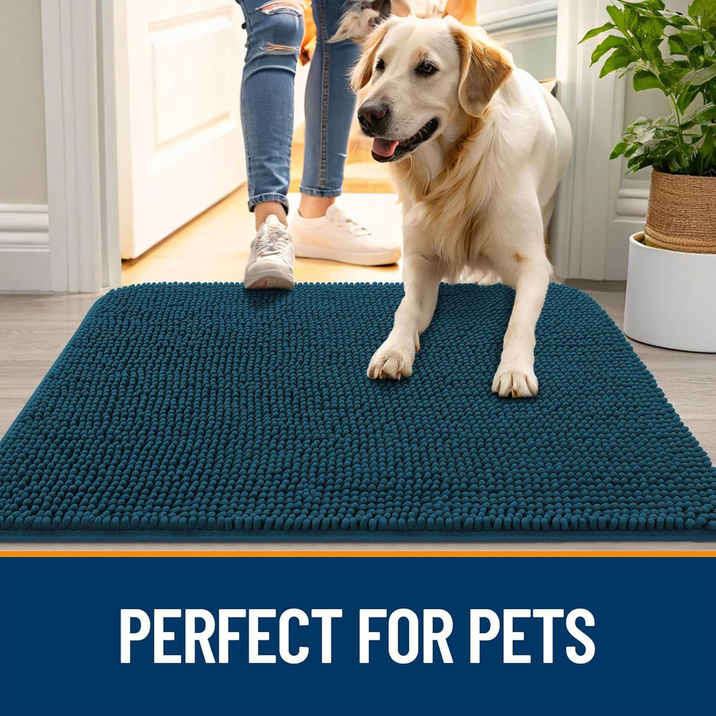 OLANLY Dog Door Mat - Absorbent Non-Slip Indoor Carpet for Muddy Paws | 24x16 Atlantic Blue