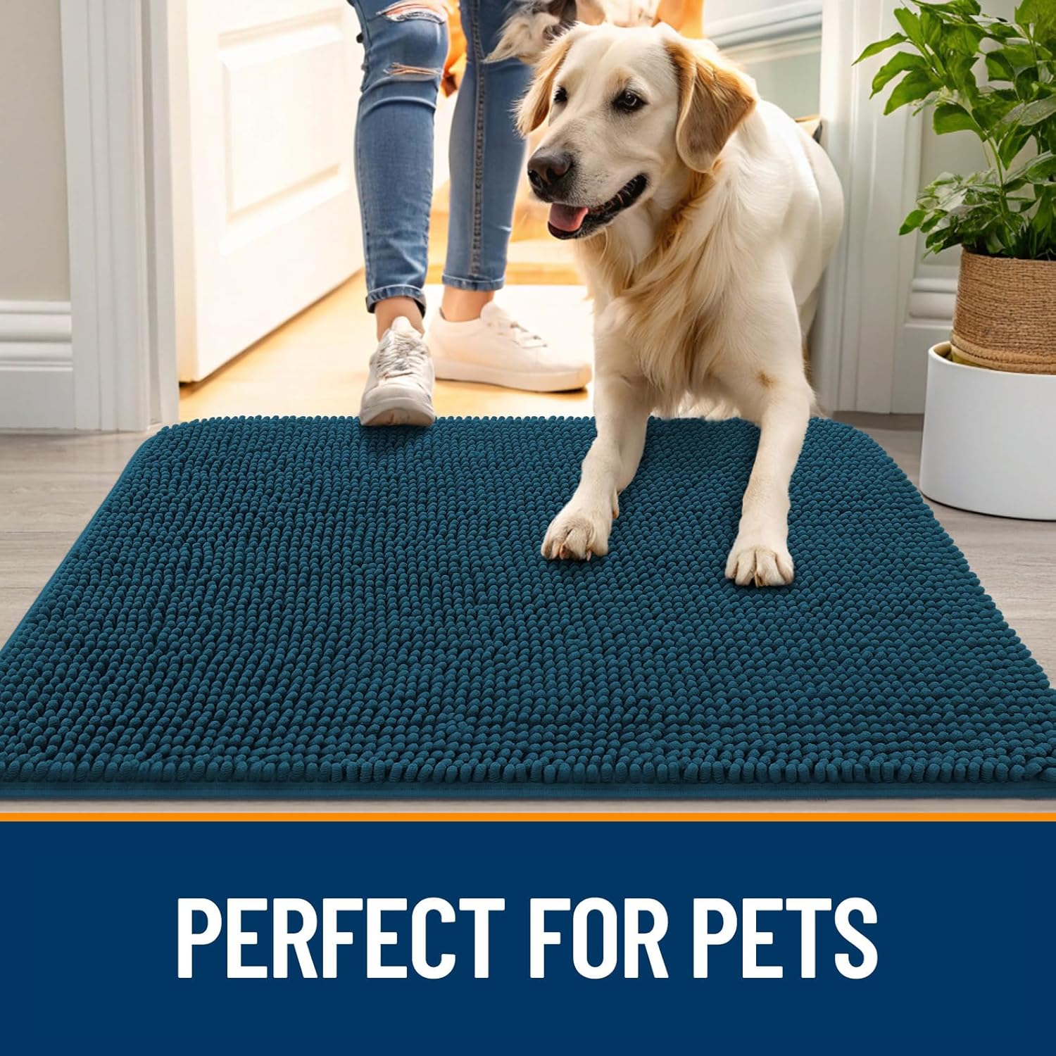 OLANLY Dog Door Mat - Absorbent Non-Slip Washable Doormat for Muddy Paws | 47x24 Atlantic Blue