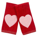 Serafina Home Valentine Bathroom Fingertip Towels - Set of 2 Red, 100% Cotton, Embroidered Stitched Pink Heart Design, 12" x 18" Inches, Decorative Bath Kitchen Hand Towels