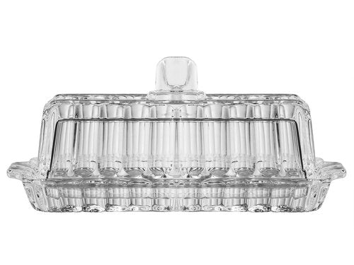 Butter Dish - Cheese Dish - Covered - Cut Crystal Glass - - Rectangular - 7.25" Length - Made in Europe - by Barski