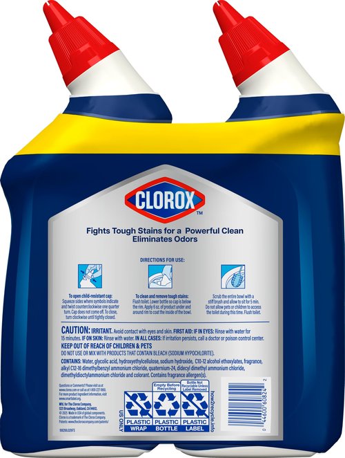 Clorox Toilet Bowl Cleaner Heavy Duty Stain and Ring Remover, Arctic Clean, 24 Fl Oz., Pack of 2