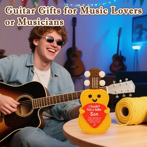 Son Birthday Gifts from Mom Dad, Easter Basket Stuffers Easter Gifts for Son Teens Boys, Sons Birthday Gift for 12 13 16 18 21 Years Old Gift, Sons Graduation Handmade Crochet Guitar Musician Lover