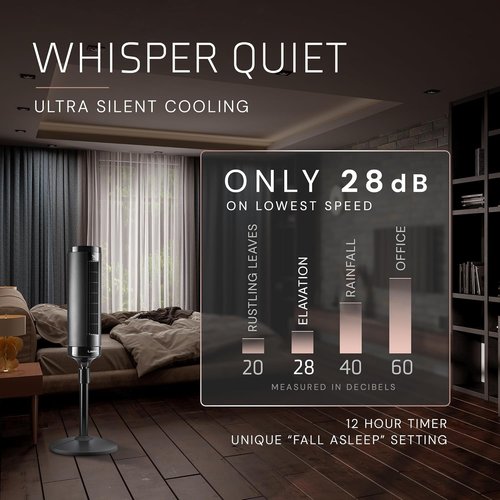 Lasko Adjustable Tower Fan - 42”-54” Height, 31 ft/s Airflow, Quiet 28 dB, 90° Oscillation, Remote Control - Black