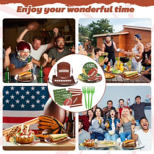 Zhehao 192 Pcs Football Paper Plates and Napkins Set Football Party Supplies Decorations 7 Inch 9 Inch Disposable Paper Plates Napkins and Forks for Sport Themed Birthday Party Favors Serves 48