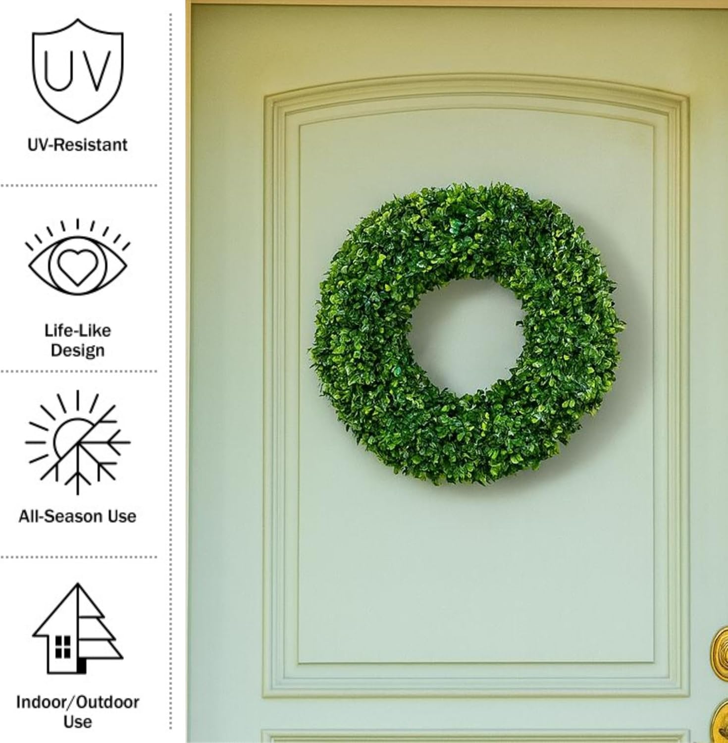 Pure Garden 19.5-Inch Boxwood Wreath - UV Resistant Artificial Decor for All Seasons | Indoor/Outdoor Use