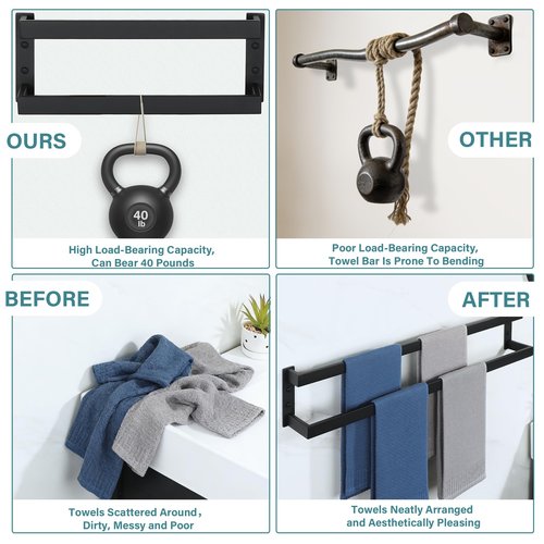 Alise Double Towel Bar, 32" Towel Racks for Bathroom Wall Mounted SUS304 Stainless Steel, Quick Drying Bathroom Towel Holder, Long Heavy Duty Towel Hanger, Matte Black