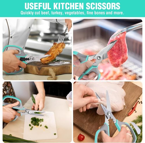 HAUSHOF Kitchen Scissors - Heavy Duty Stainless Steel Shears with Soft Grip | 8.25" U-Groove Design for Meat & Vegetables