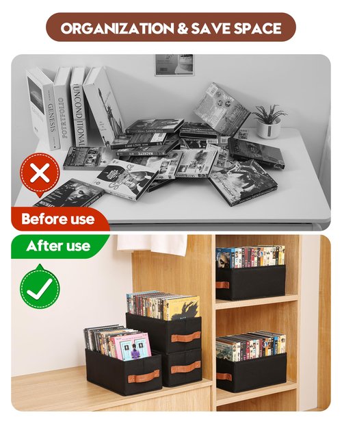 Wanapure 6 Pack DVD Storage Box, DVD Organizer Holds Up to 102 DVDs, Foldable DVD Holder, Large CD Storage Case
