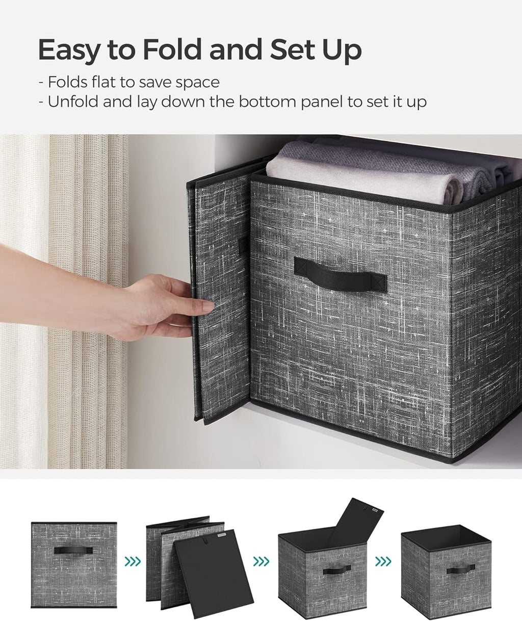SONGMICS Storage Cubes - 13-Inch Non-Woven Fabric Bins, Set of 6 | Foldable Closet Organizers in Classic Black
