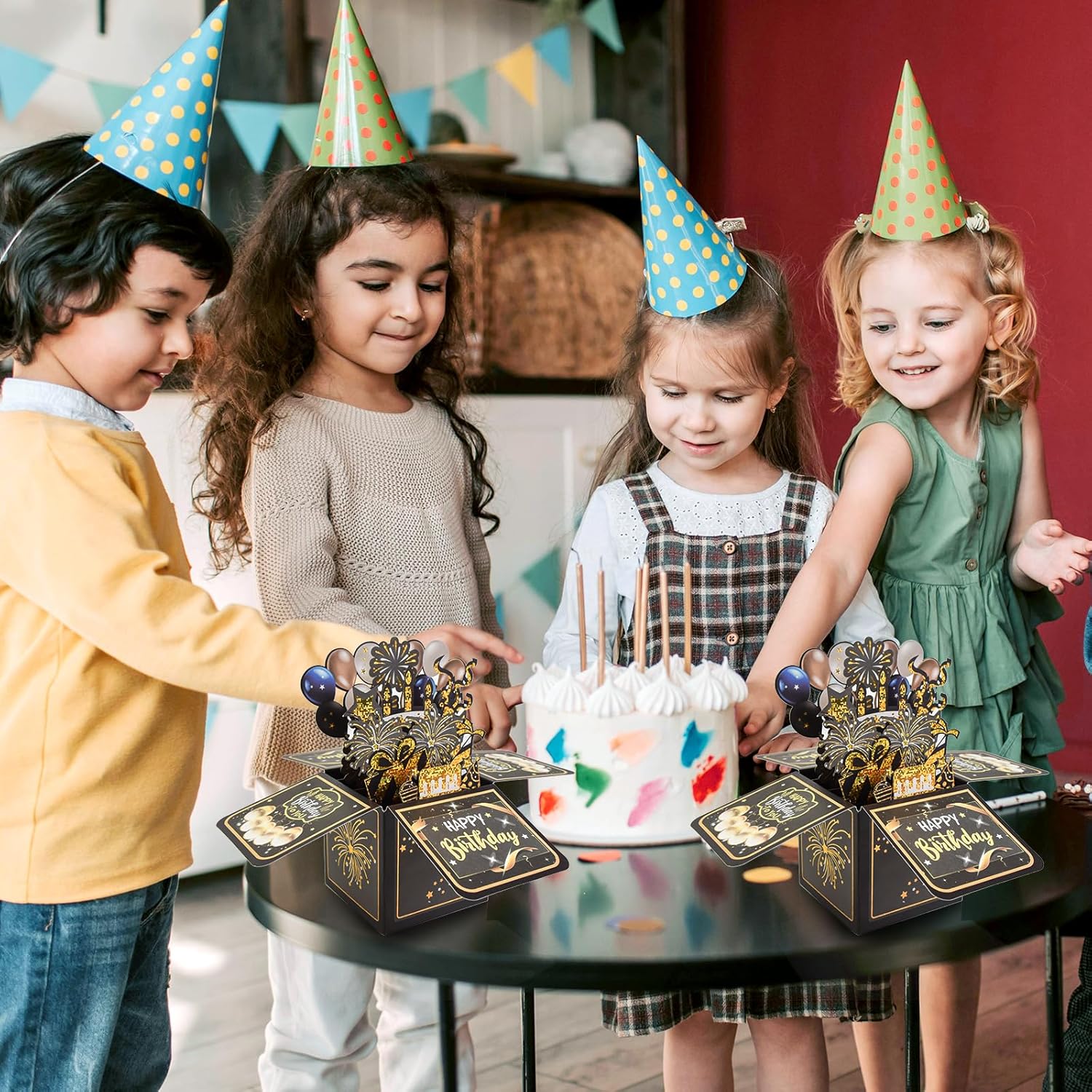 Surprise Pop Up Birthday Cards - Unique 3D Handmade Greeting Card for Adults & Kids | Black Design