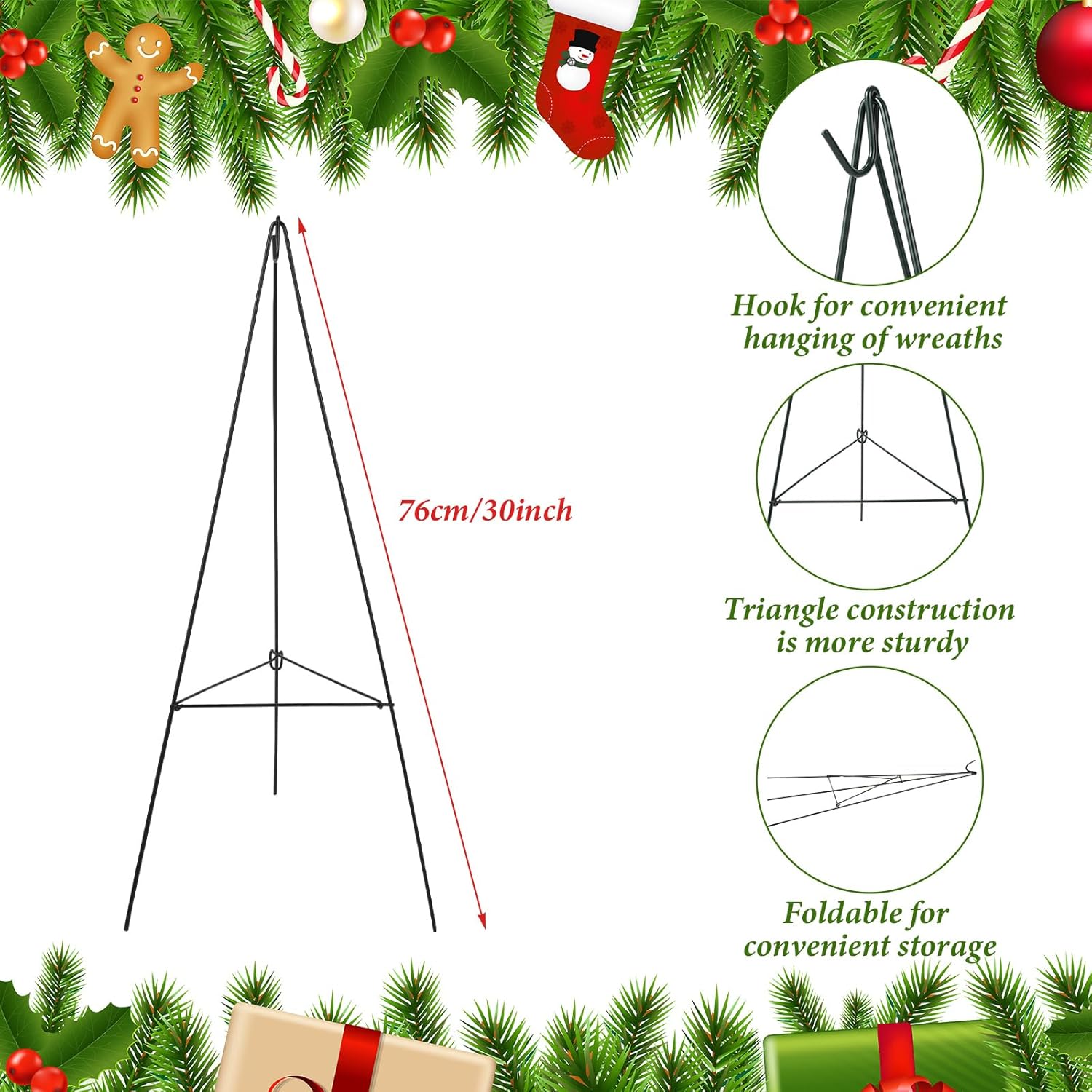 Soaoo Christmas Wreath Stand - Metal Easel for Cemetery Grave Flowers | 30-Inch Holder