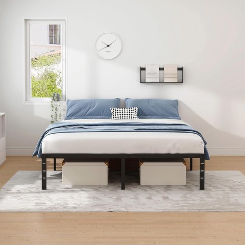 Jeton Metal Bed Frame - Full Size Heavy Duty Mattress Foundation with Storage | Easy Assembly, Black, 14 Inch