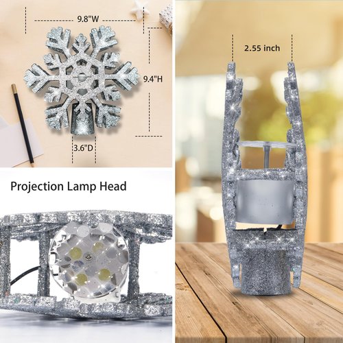 Christmas Tree Topper Projection Light with 3 Animated Projection Modes,Christmas Tree Decoration with LED Rotating Magic,3D Glitter Dynamic Projection,Silver Snowflake Christmas Tree Star.