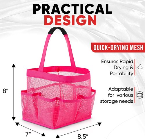 Masirs Shower Caddy - 9 Pocket Portable Organizer Tote for Travel & Gym - Collapsible Pink Bag for Toiletries