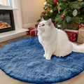 OLANLY Blue Round Area Rug - Soft, Fluffy, Machine Washable 3 ft Circle Carpet for Bedroom & Living Room Decor