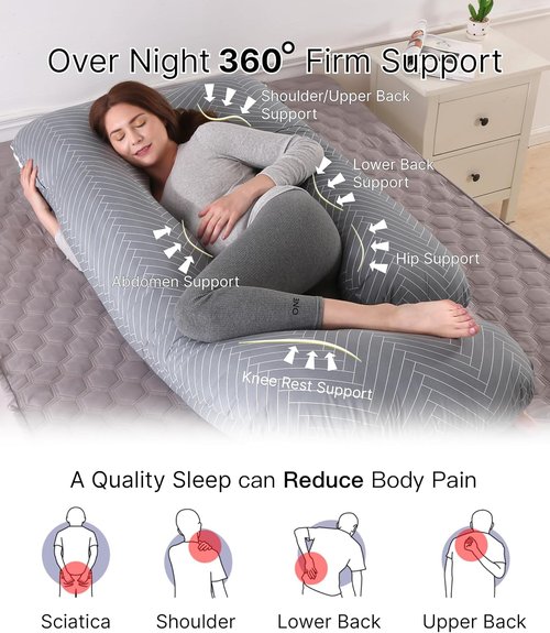 Allopera Pregnancy Pillow - Full Body Maternity Support 57" | Removable Washable Cover, 100% Cotton for Comfort