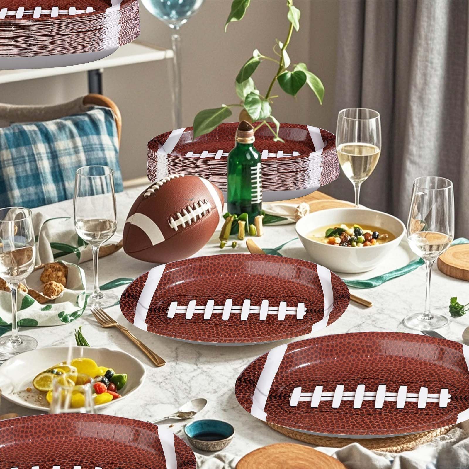 50Pcs Large Football Oval Plates 10"x12" Heavy Duty Football Food Plates Disposable Football Food Tray for Football Theme Party Supplies Sports Event Game Tailgate Carnivals Birthday Party Decorations