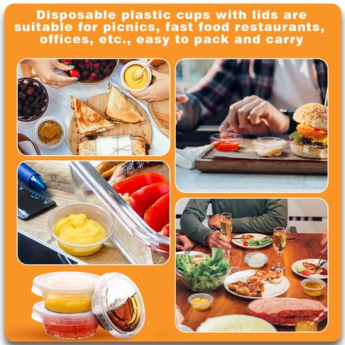 Maxdot 1000 Pack 0.5 oz Containers with Lids Plastic Portion Cups Bulk Mini Disposable Souffle Container Cup Sauce Condiment Leak Proof Shot Lunch Small Portion Box Travel Party Dinner Sauce Salad