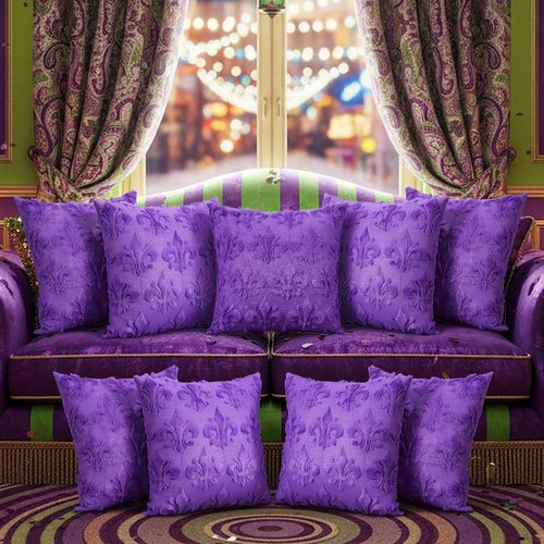 Tegeme Set of 2 Mexican Pillow Cover 18 x 18 Inch Mexican Themed Throw Plush Faux Fur Wool Pillow Case with Purple Fleur De Lis Decor for Home Sofa Couch Bedroom Living Room Cushion Cover