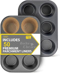 Bake Choice Jumbo Muffin Pan Set - Nonstick 6-Cup Baking Pans with 50 Natural Cupcake Liners