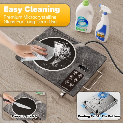 Alemania Single Burner Ceramic Cooktop, Portable 1800W Electric Stove, Countertop Burner for Cooking, Plug in Kitchen Hot Plate, Temperature Adjustable Compact Hob Camping Stoves