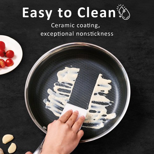 SAKAMOSH 11" Non Stick Frying Pans, Hybrid Ceramic Stainless Steel Pan, Skillet with Stay-Cool Handle, Non Toxic, PFAS PFOA PTFE Free, Dishwasher & Oven Safe, Induction, Compatible with All Cooktops