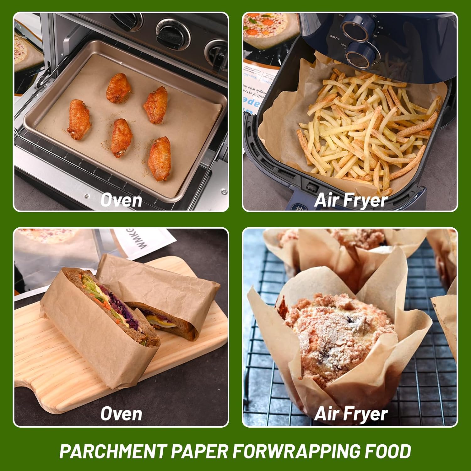 WMKGG Parchment Paper Sheets - 190 PCS Non-Stick Precut Baking Sheets for Air Frying, Grilling & More | 8x12 Inches