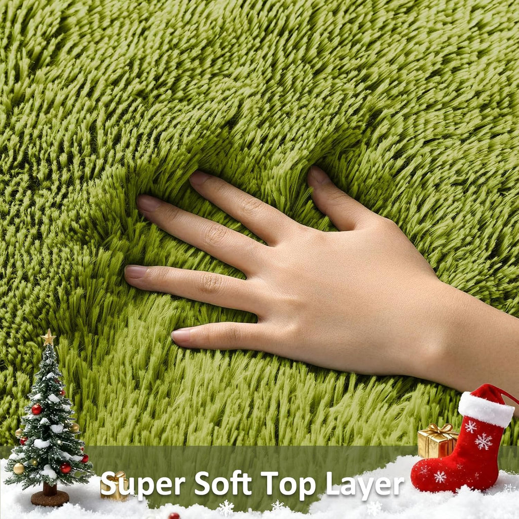 Ophanie Green Grass Area Rug - Soft Fluffy Shag Carpet for Bedroom | 3x5 Cute Kids Nursery Decor
