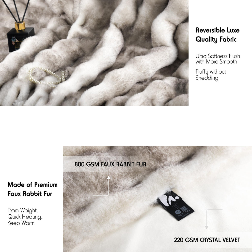 HRLMP Faux Rabbit Fur Throw Blanket for Couch 1000GSM Fuzzy Plush Warm Soft Bubble Blanket for Bed, Fluffy Thick Cozy Reversible Throw for Couch Sofa Chair Living Room (Grayish White, Twin-60"x80")