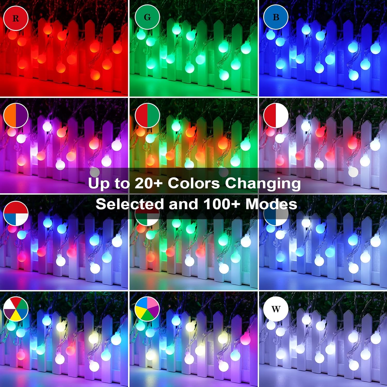 OMIKA 33FT Connectable Globe String Lights - 24 Color Changing Fairy Lights with Remote | 60 LEDs, 128 Modes, Waterproof for Indoor/Outdoor Use