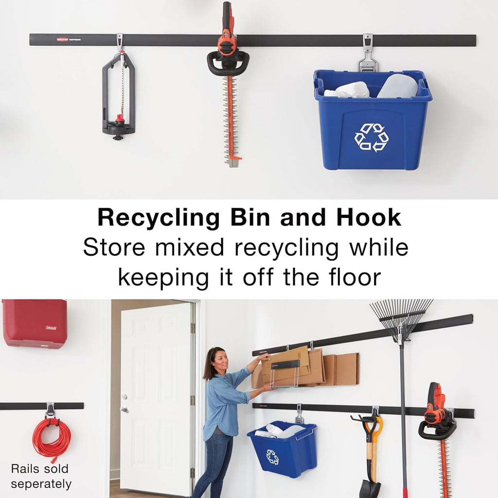 Rubbermaid Garage Recycling Bin - Wall Mounted System Holds Up to 50 Pounds | Blue/Satin Nickel