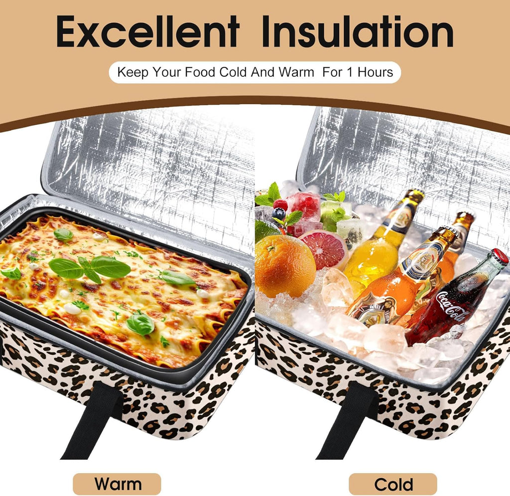 Skiennix Insulated Casserole Carrier - Portable Hot/Cold Food Tote for Potlucks | Fits 9" x 13" Dish - Leopard