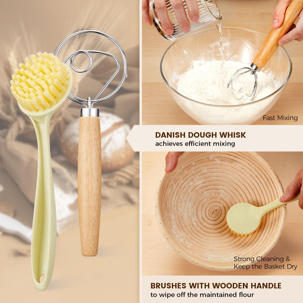 Banneton Bread Proofing Basket - Sourdough Starter Kit Banneton Sourdough Proofing Basket Set of 2, Sourdough Bread Baking Supplies for Making Baking Fermentation (9" Round Set of 2, 6 Accessories)
