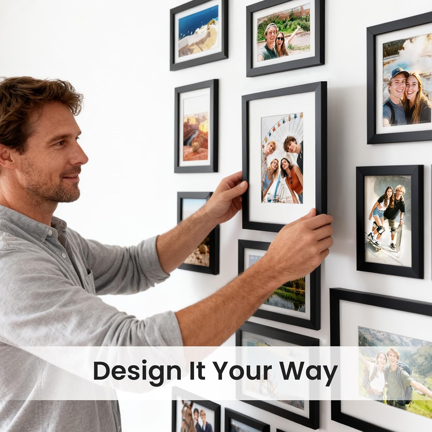 Upsimples 19-Pack Picture Frames Set - Versatile Wall Decor & Tabletop Display | Multi-Sized Black Frames (8x10, 5x7, 4x6)