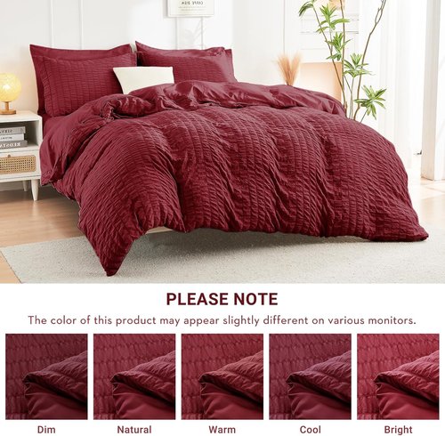 HYMOKEGE Twin XL Comforter Set - Burgundy Seersucker 5-Piece Luxury Bedding Set for All Seasons
