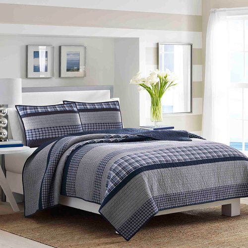 Nautica - Queen Quilt, Cotton Reversible Bedding, Bedding Set for All Seasons (Adelson Blue, Queen)