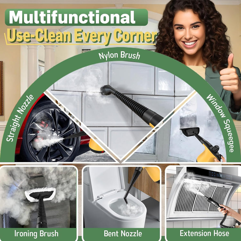 Skiennix Pressurized Handheld Steam Cleaner - Multi-Purpose Portable Steamer with 11 Accessories for Home Deep Cleaning