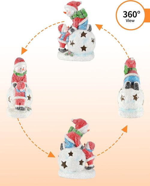 iStatue Snowman and Child Christmas Ornament - LED Light Resin Figurine | Unique Holiday Decor & Gift Idea