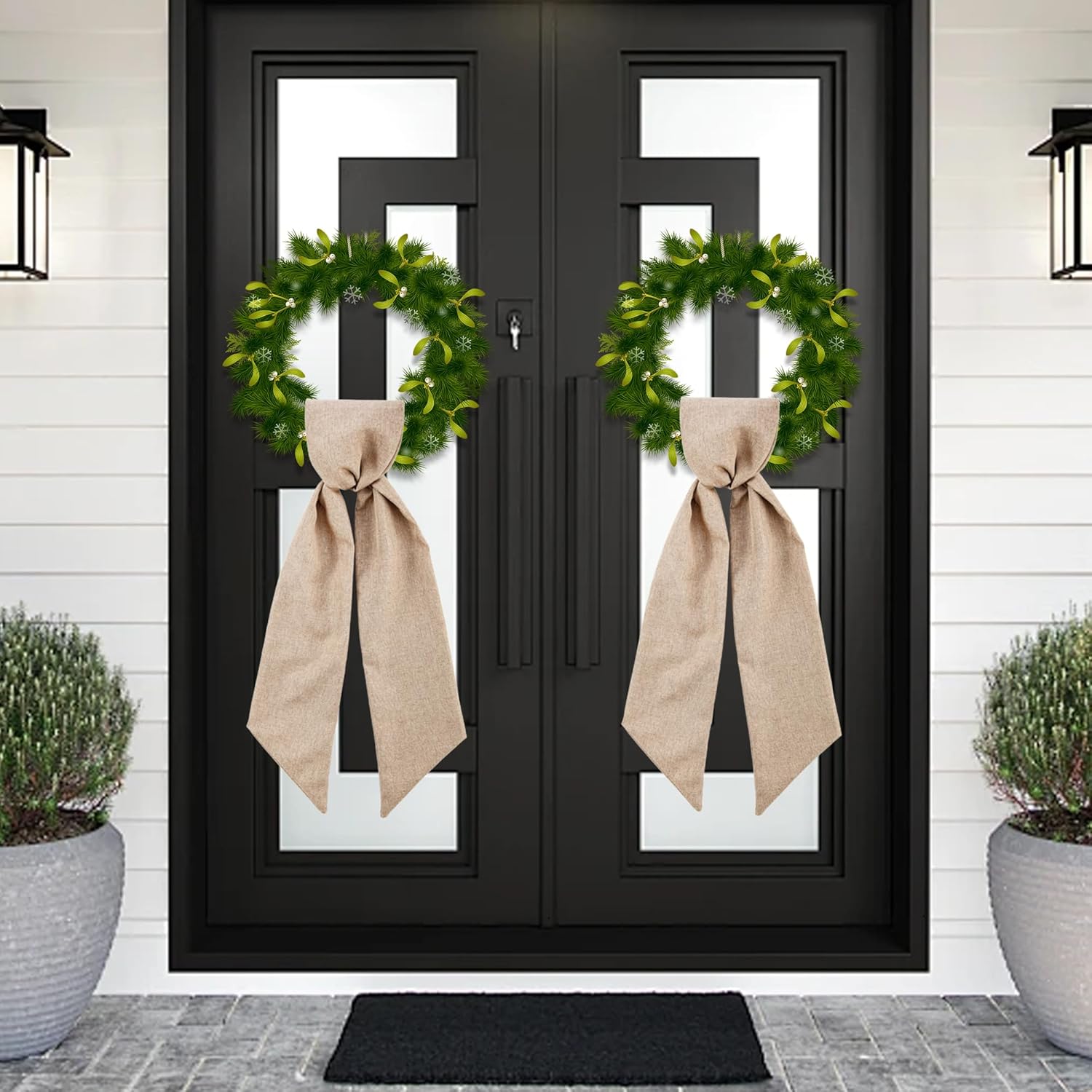 Skiennix Burlap Wreath Sash - Blank Monogram Decor for Front Door | 5'' L x 54'' W, Brown (2 Pack)