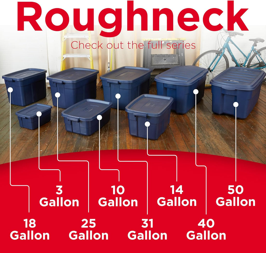 Rubbermaid Roughneck Tote - Durable Dark Indigo Metallic Storage Bins with Lids & Handles (Pack of 10)